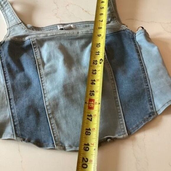 Forever 21 Two Tone Denim Bustier Crop Top Sz L - Picture 4 of 6